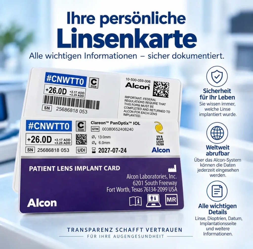 Offizieller Linsenpass Alcon und ZEISS mit Seriennummer