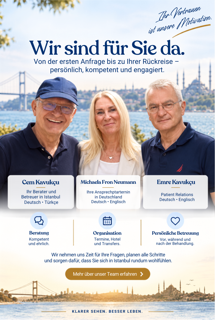 Cem, Michaela und Emre – das Beratungsteam von Vision OP