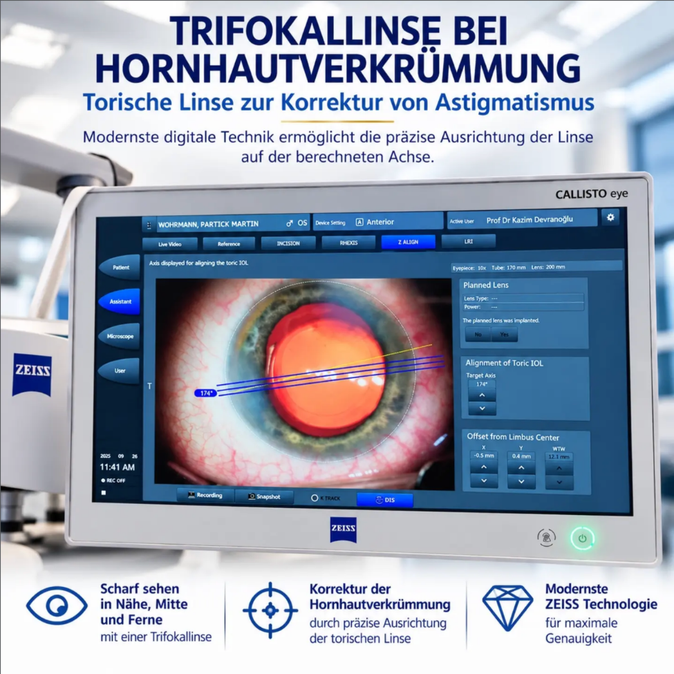 Torische Trifokallinsen und digitale Ausrichtung bei Hornhautverkrümmung